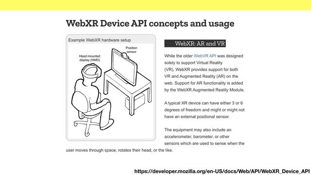 https://developer.mozilla.org/en-US/docs/Web/API/WebXR_Device_API
