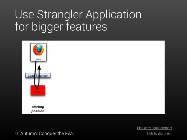 Use Strangler Application
for bigger features
48 Slide by @arghrich
Autumn: Conquer the Fear
Picture by Paul Hammant
