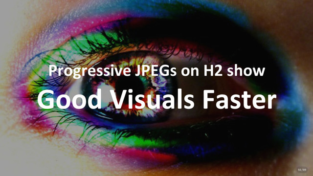 Progressive JPEGs on H2 show
Good Visuals Faster
50 / 89
