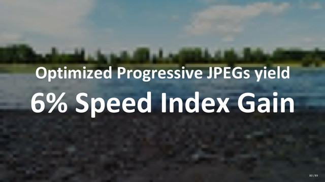 Optimized Progressive JPEGs yield
6% Speed Index Gain
80 / 89
