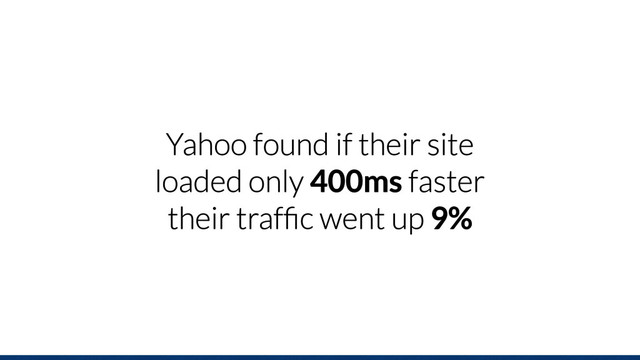 Yahoo found if their site
loaded only 400ms faster
their trafﬁc went up 9%
