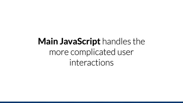 Main JavaScript handles the
more complicated user
interactions
