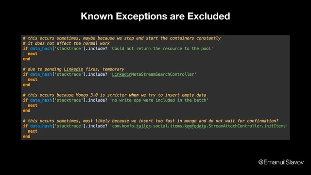 Known Exceptions are Excluded
@EmanuilSlavov
