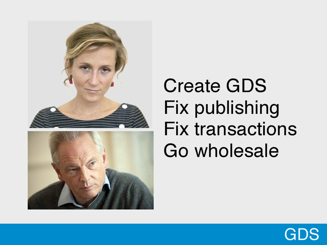 Create GDS
Fix publishing
Fix transactions
Go wholesale
GDS
