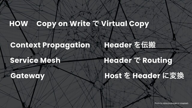 ©2021 Wantedly, Inc.
Context Propagation
Service Mesh
Gateway
Header Λ఻ൖ
Header Ͱ Routing
Host Λ Header ʹม׵
HOW Copy on Write Ͱ Virtual Copy
Photo by Alina Grubnyak on Unsplash
