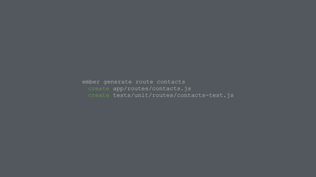 ember generate route contacts
create app/routes/contacts.js
create tests/unit/routes/contacts-test.js
