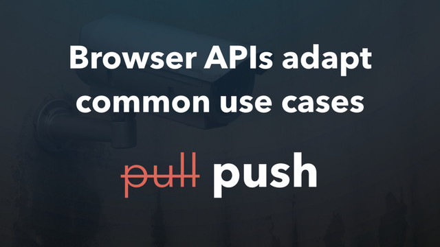 Browser APIs adapt
common use cases
pull push
