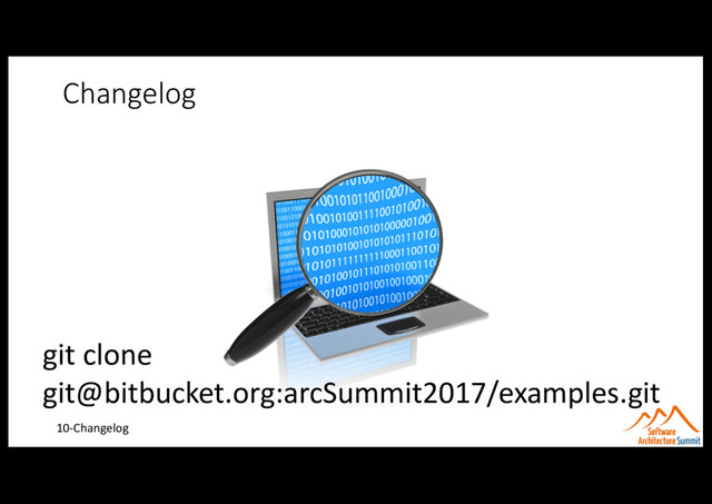 Changelog
10-Changelog
git clone
git@bitbucket.org:arcSummit2017/examples.git
