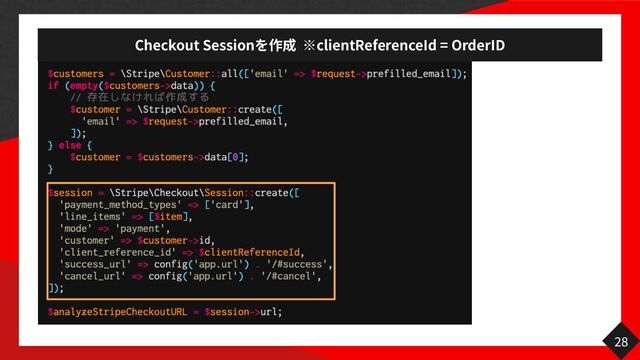 Checkout Session clientReferenceId = OrderID
28
