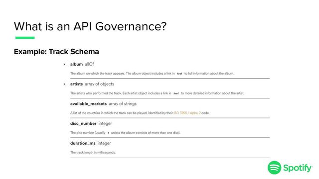 What is an API Governance?
Example: Track Schema

