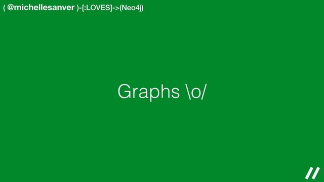 ( @michellesanver )-[:LOVES]->(Neo4j)
Graphs \o/
