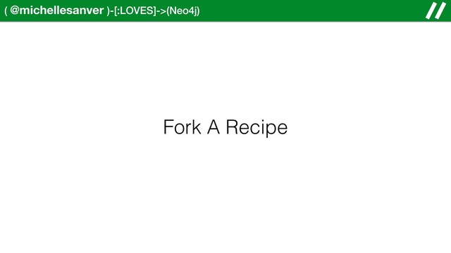 ( @michellesanver )-[:LOVES]->(Neo4j)
Fork A Recipe

