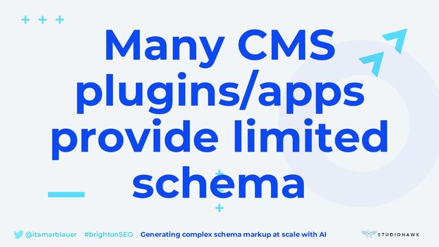 @itamarblauer #brightonSEO Generating complex schema markup at scale with AI
Many CMS
plugins/apps
provide limited
schema
