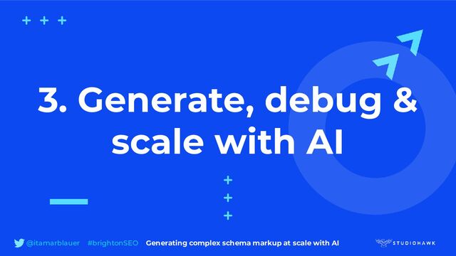 3. Generate, debug &
scale with AI
@itamarblauer #brightonSEO Generating complex schema markup at scale with AI
