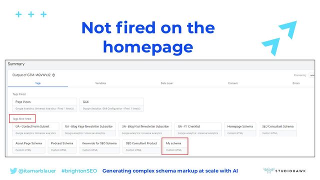 @itamarblauer #brightonSEO Generating complex schema markup at scale with AI
Not fired on the
homepage
