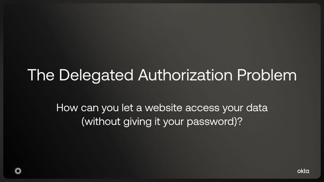 The Delegated Authorization Problem
How can you let a website access your data


(without giving it your password)?
