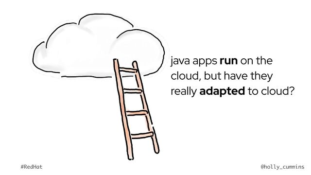 @holly_cummins
#RedHat
java apps run on the
cloud, but have they
really adapted to cloud?
