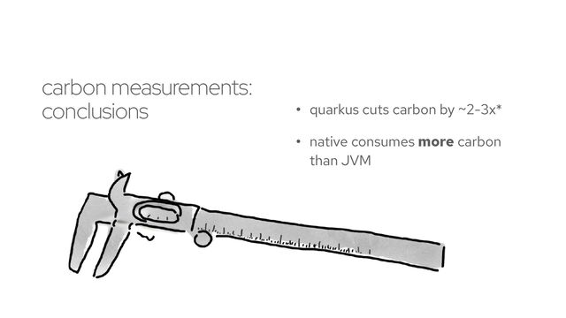 • quarkus cuts carbon by ~2-3x*
• native consumes more carbon
than JVM
carbon measurements:
conclusions
