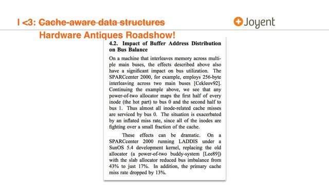 I <3: Cache-aware data structures
Hardware Antiques Roadshow!
