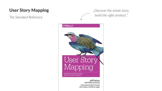The Standard Reference
User Story Mapping
The Standard Reference
„Discover the whole story,
build the right product.“
