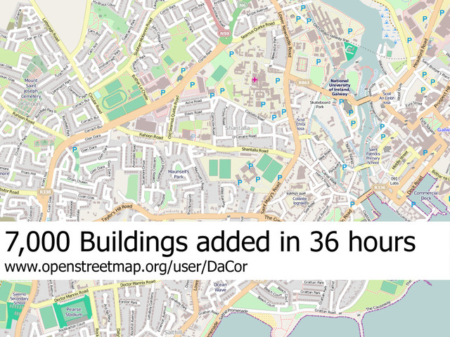 7,000 Buildings added in 36 hours
www.openstreetmap.org/user/DaCor
