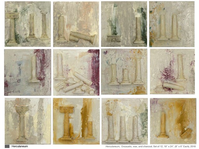 Herculaneum, Encaustic, wax, and charcoal, Set of 12, 18” x 24”, (6” x 6” Each), 2018
Herculaneum
