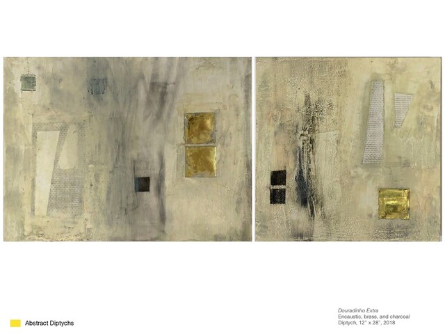 Douradinho Extra
Encaustic, brass, and charcoal

Diptych, 12” x 28”, 2018
Abstract Diptychs
