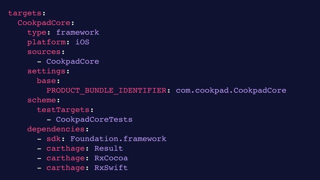 23
targets:
CookpadCore:
type: framework
platform: iOS
sources:
- CookpadCore
settings:
base:
PRODUCT_BUNDLE_IDENTIFIER: com.cookpad.CookpadCore
scheme:
testTargets:
- CookpadCoreTests
dependencies:
- sdk: Foundation.framework
- carthage: Result
- carthage: RxCocoa
- carthage: RxSwift
