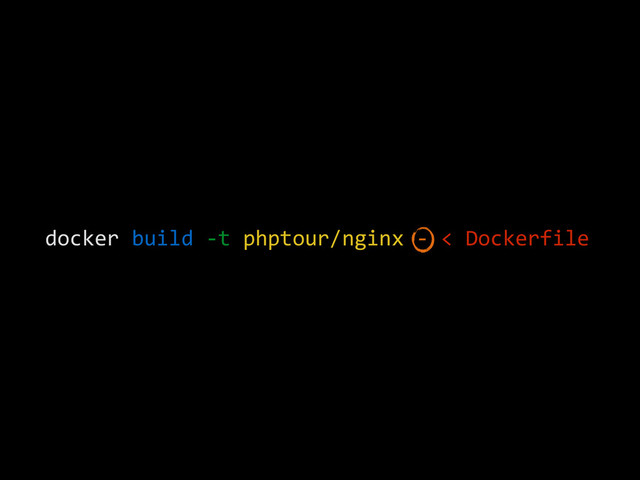 docker	  build	  -­‐t	  phptour/nginx	  -­‐	  <	  Dockerfile
