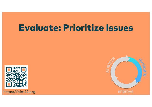 Evaluate: Prioritize Issues
analyze
improve
e
valuate
https://aim42.org
