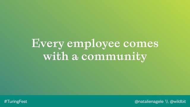 @natalienagele \\ @wildbit
#TuringFest
Every employee comes
with a community
