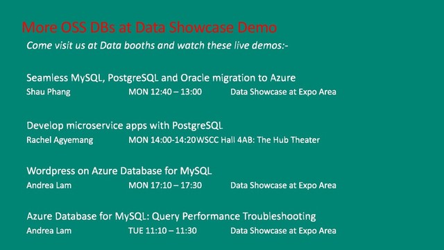 More OSS DBs at Data Showcase Demo
