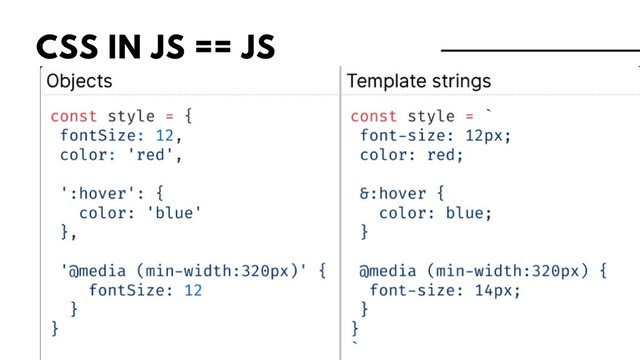 CSS IN JS == JS
