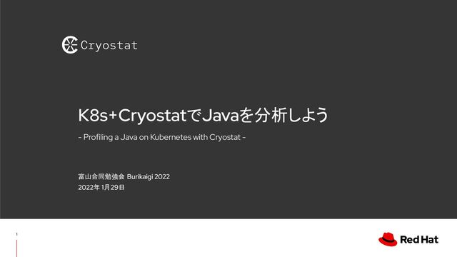 - Profiling a Java on Kubernetes with Cryostat -
K8s+CryostatでJavaを分析しよう
富山合同勉強会 Burikaigi 2022
2022年 1月29日
1

