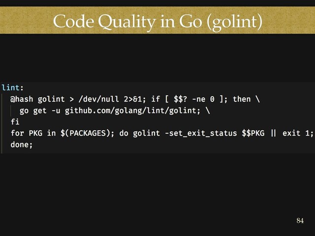 Code Quality in Go (golint)
84

