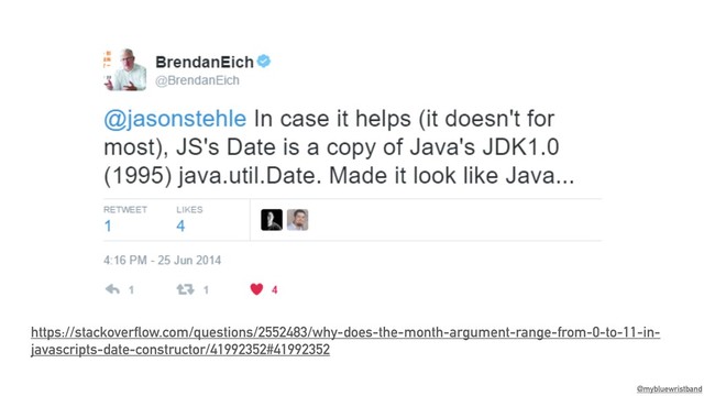 @mybluewristband
https://stackoverflow.com/questions/2552483/why-does-the-month-argument-range-from-0-to-11-in-
javascripts-date-constructor/41992352#41992352
