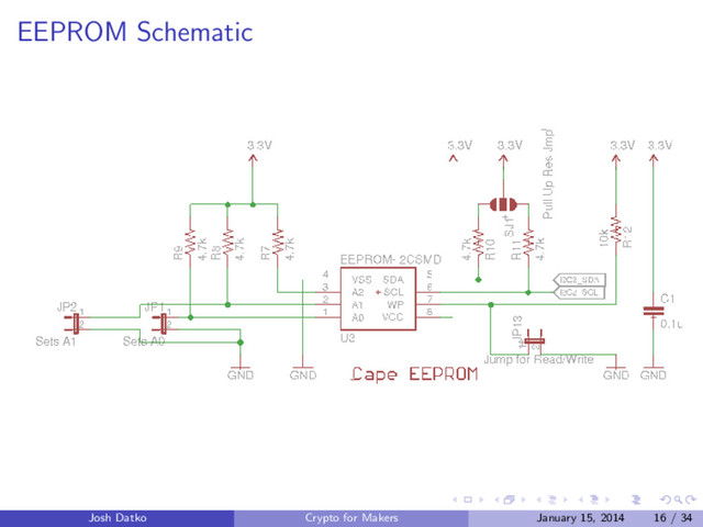 EEPROM Schematic
Josh Datko Crypto for Makers January 15, 2014 16 / 34

