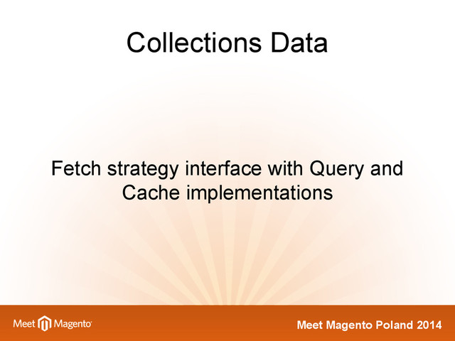 Meet Magento Poland 2014
Collections Data
Fetch strategy interface with Query and
Cache implementations
