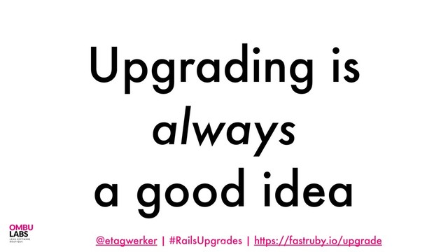 @etagwerker | #RailsUpgrades | https://fastruby.io/upgrade
Upgrading is
always
a good idea
34

