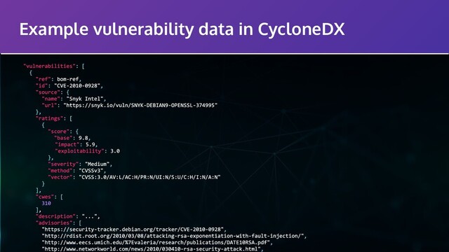 Example vulnerability data in CycloneDX
