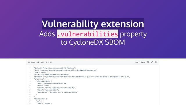Vulnerability extension
Adds property
to CycloneDX SBOM
