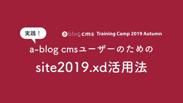 Training Camp 2019 Autumn
a-blog cmsユーザーのための
site2019.xd活⽤法
実践！
