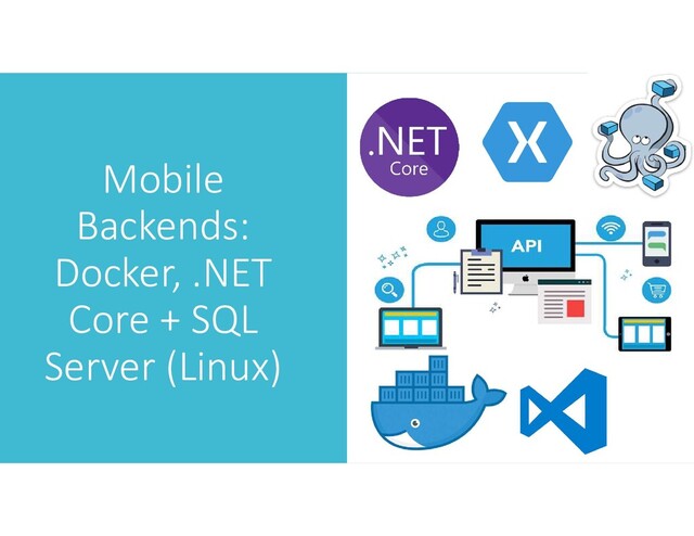 Mobile
Backends:
Docker, .NET
Core + SQL
Server (Linux)
