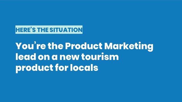 HERE’S THE SITUATION
You’re the Product Marketing
lead on a new tourism
product for locals
