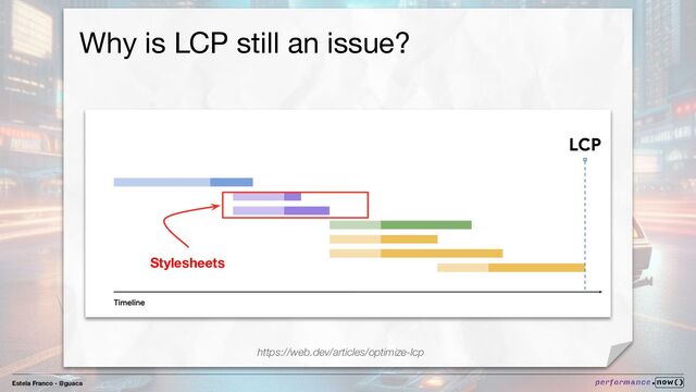 Estela Franco - @guaca
Why is LCP still an issue?
https://web.dev/articles/optimize-lcp
Stylesheets
