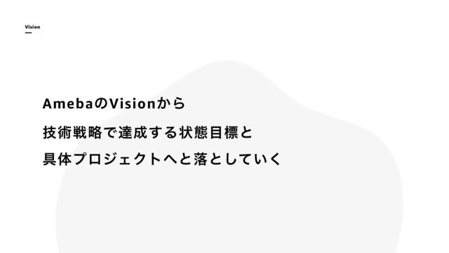 Vision
AmebaͷVision͔Β


ٕज़ઓུͰୡ੒͢Δঢ়ଶ໨ඪͱ


۩ମϓϩδΣΫτ΁ͱམͱ͍ͯ͘͠
