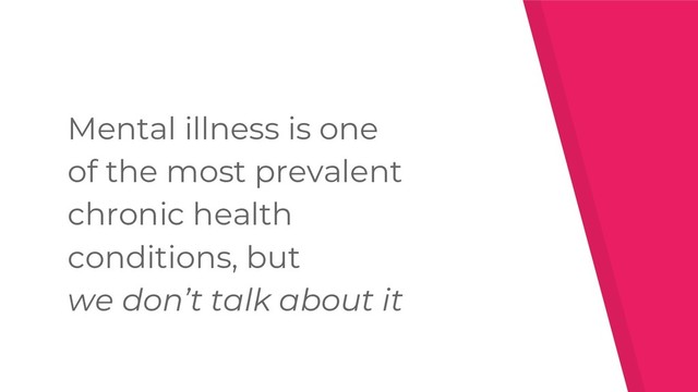 Mental illness is one
of the most prevalent
chronic health
conditions, but
we don’t talk about it
