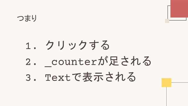 つまり
1. クリックする
2. _counterが足される
3. Textで表示される
