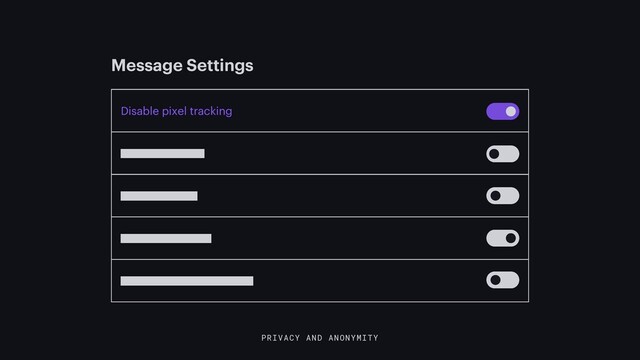 PRIVACY AND ANONYMITY
Message Settings
Disable pixel tracking
