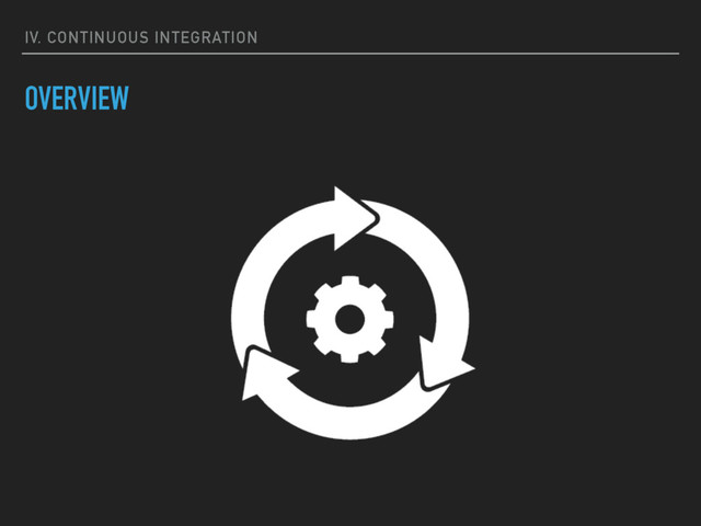 IV. CONTINUOUS INTEGRATION
OVERVIEW
